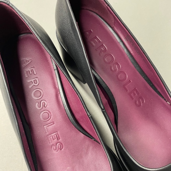 NEW Aerosoles Shoes Womens 6 black purple leather Alae block heels - Picture 6 of 12